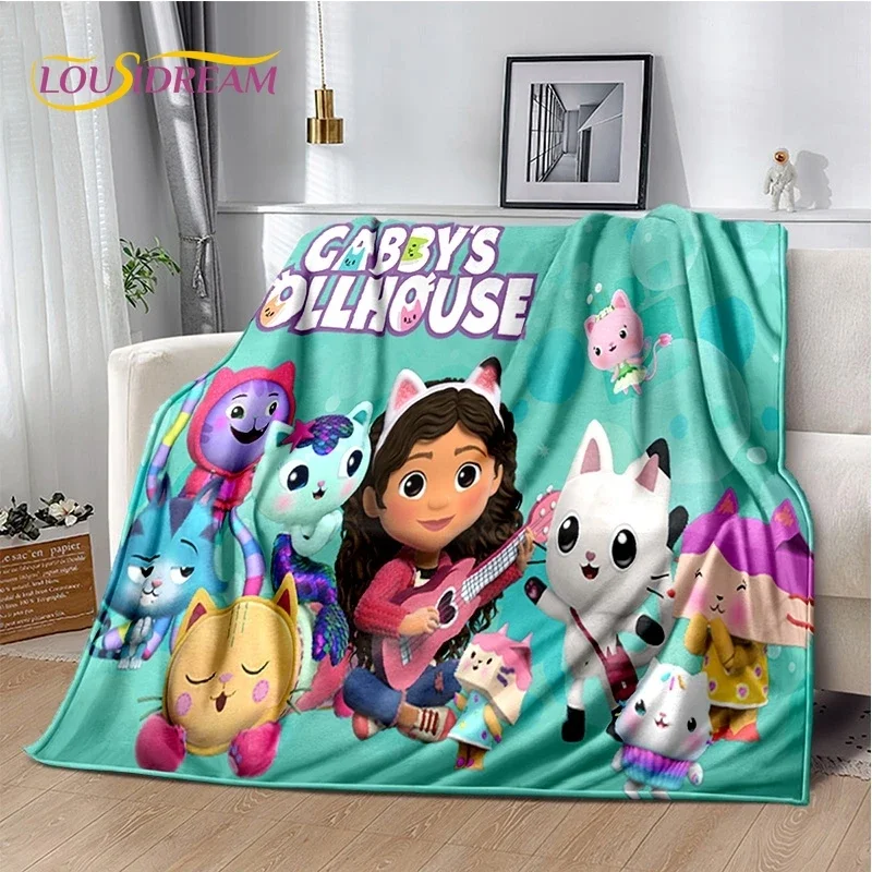 Cartoon Cute Gabbys Dollhouse Girl Soft Flannel Blanket for Bed Bedroom Sofa Picnic,Throw Blanket Children Outdoors Leisure Gift