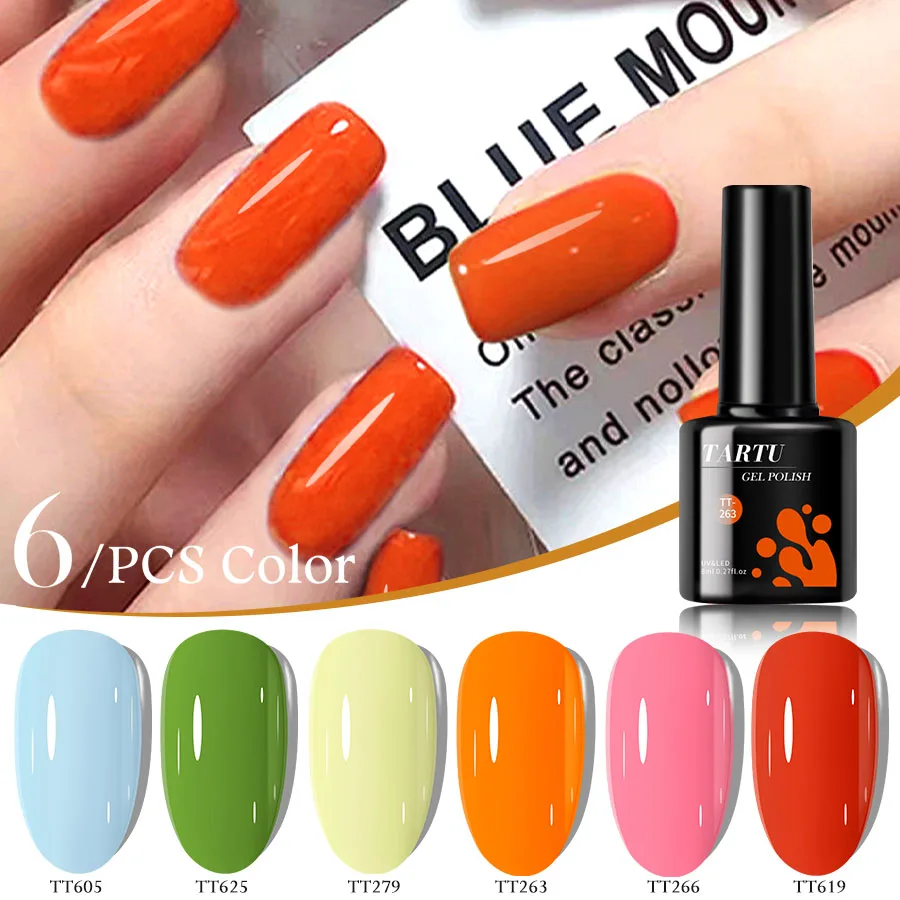 6 stuks gel nagellak set, pailletten glitter goud paars 6 kleuren semi-permanente gel polish kit, losweken uv/led, nail art manicure