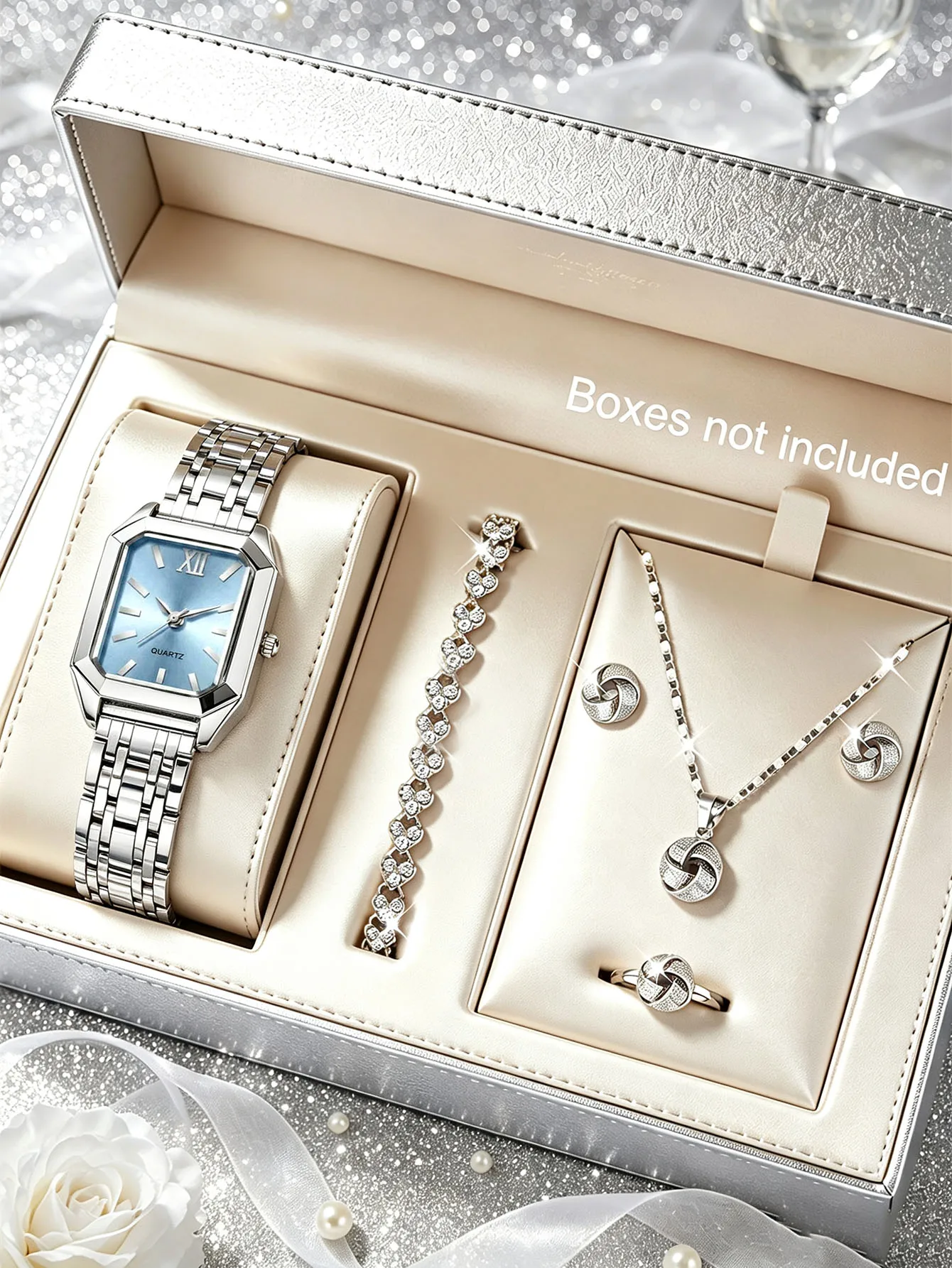 Compact Casual Ladies Quartz Watch Jewelry Set with Scale Design Perfect Christmas Gift for Lovers Stylish Small Timepiece
