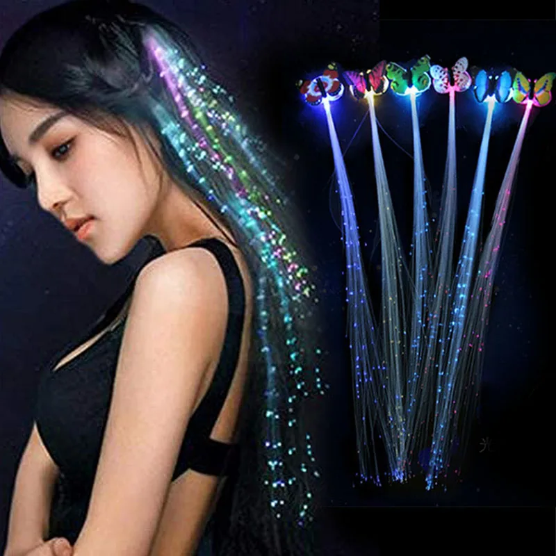 Butterfly Light up Hair Clip Color changes luminous Hair Braid Club costumes girl\'s glowing hair accessories performance props