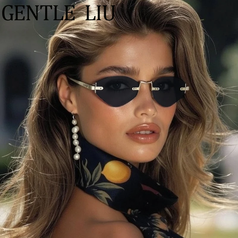 

Vintage Rimless Polygon Small Frame Sunglasses Women 2025 Luxury Brand Classic Punk Metal Sun Glasses Hexagon Eyewear Outdoor