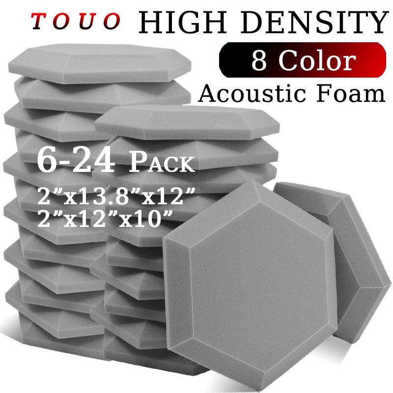 TOUO 6/12/24 Pcs Hexagon Acustic Foam Studio Sound Foam Acoustic Esponja Wall Panel High Density Wall Sound Absorbing Material