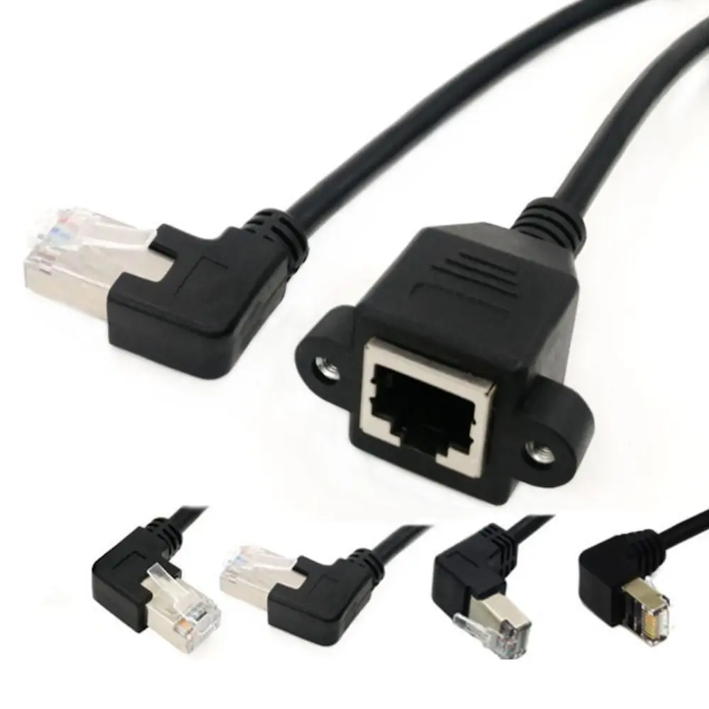 8Pin RJ45 Cable Male to Female Screw Panel Mount Ethernet LAN Network 8 Pin 90 Degree Right Angle Extension Cable 0.3m 0.6m