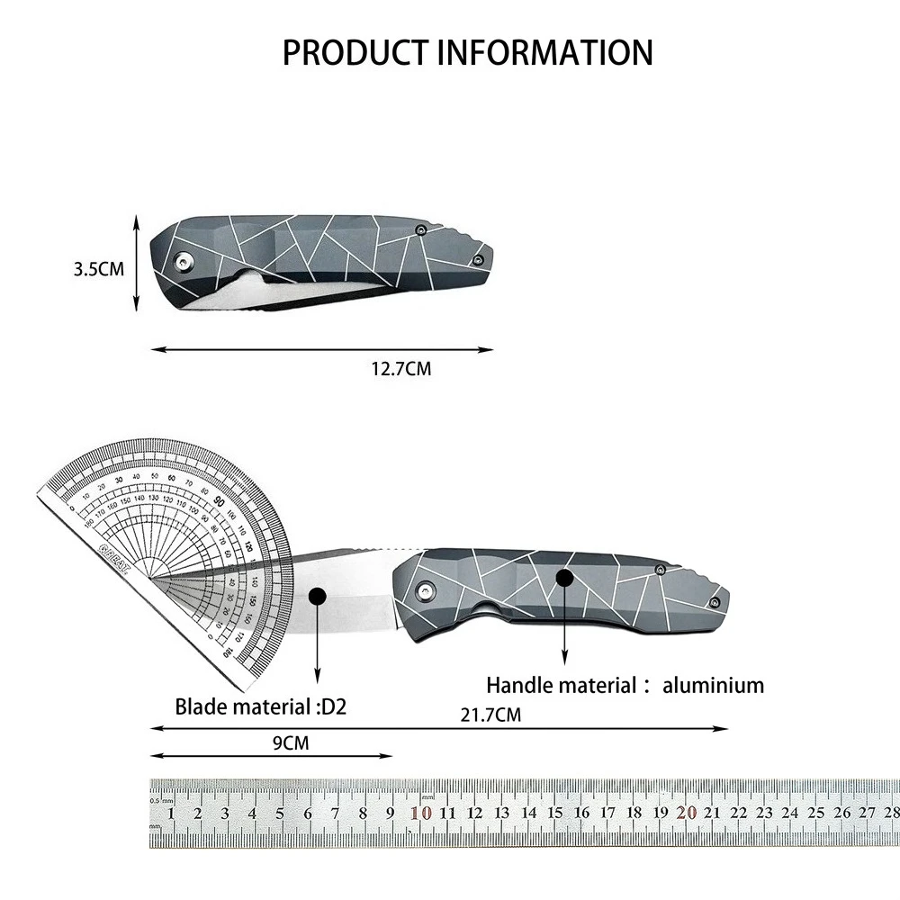C199 سكين للفرد للتخييم في الهواء الطلق المشي لمسافات طويلة الصيد التكتيكي EDC سكين جيب D2 شفرة مقبض ألمونيوم سكين الصيد المحمولة #6