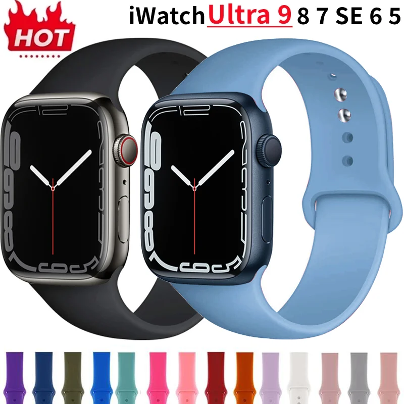 Silicone Strap For Apple Watch Band 49mm 40mm 45mm 41mm 44mm 42mm 38mm 44 mm bracelet iwatch series 9 7 se 3 4 5 6 8 Ultra band