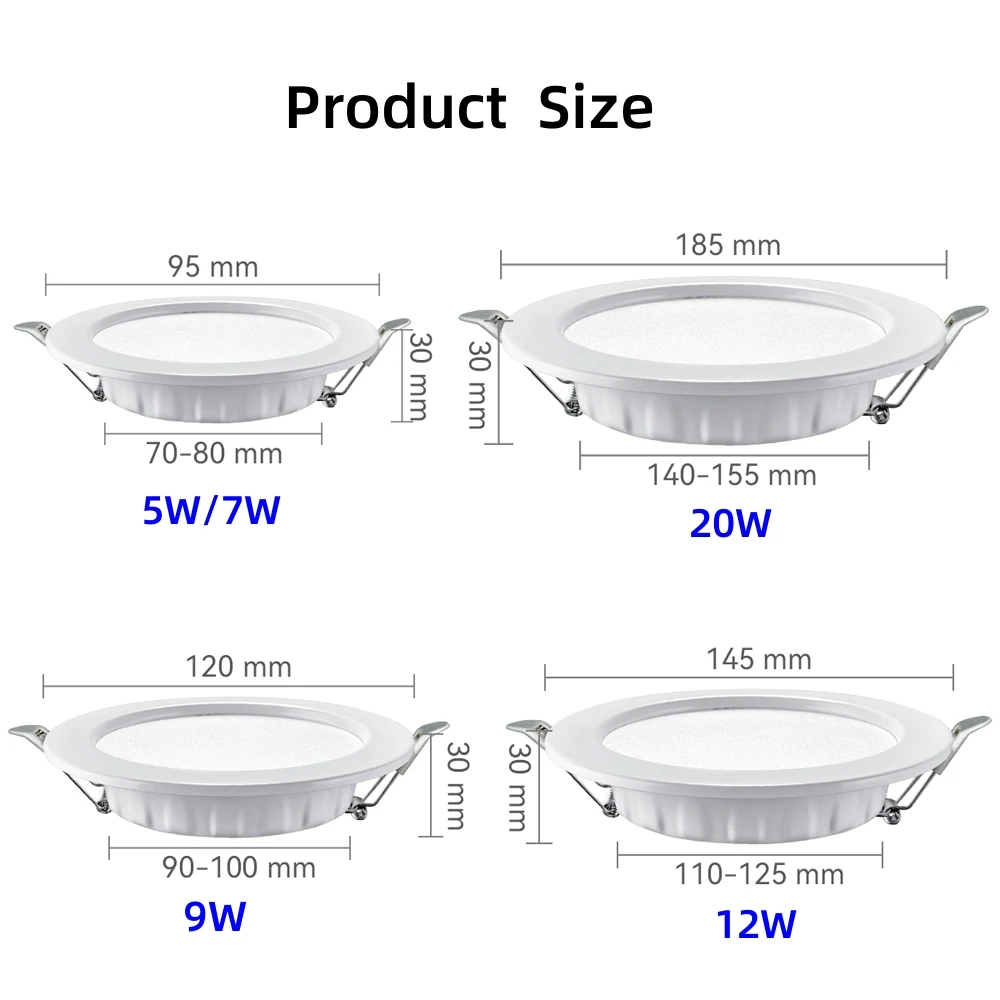 10PCS LED Downlight Recessed Ceiling Lamp 5W 7W 9W 12W 20W AC220V Cold White Spotlight LED Lights for Kitchen Living Room