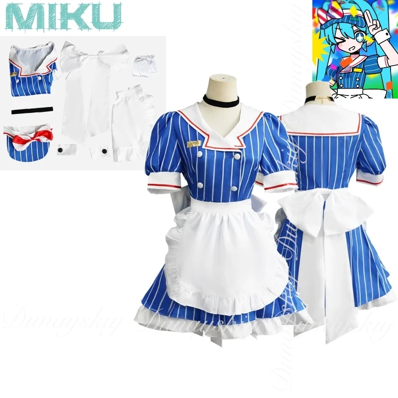 Virtual Singer Anime Mesmerizer Mikuku Cosplay With Double Ponytail Wig With Blue White Dress Uniform Cosplay Costume All Of Set