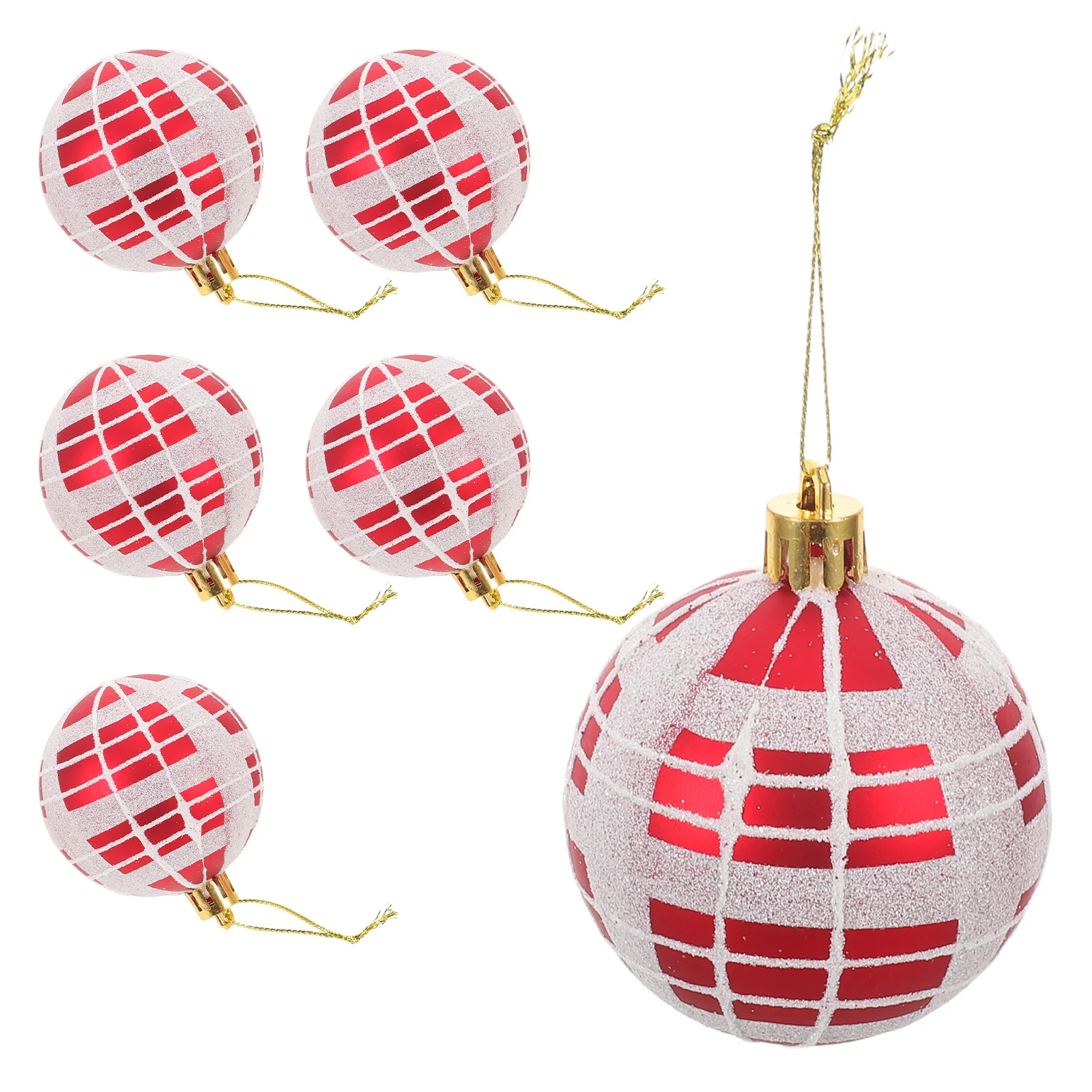 

6Pcs Christmas Tree Hanging Ornaments Shatterproof Plastic Ball Plaid Xmas Tree Holiday Baubles Party Decorations Hanging Balls