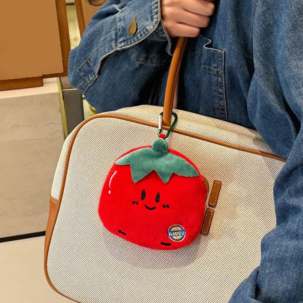 Tomato Pocket Wallet Plush Keychain Bag Backpack Pendant Charm Headphone/Data Cable/Lipstick/Sanitary Napkins Storage bag