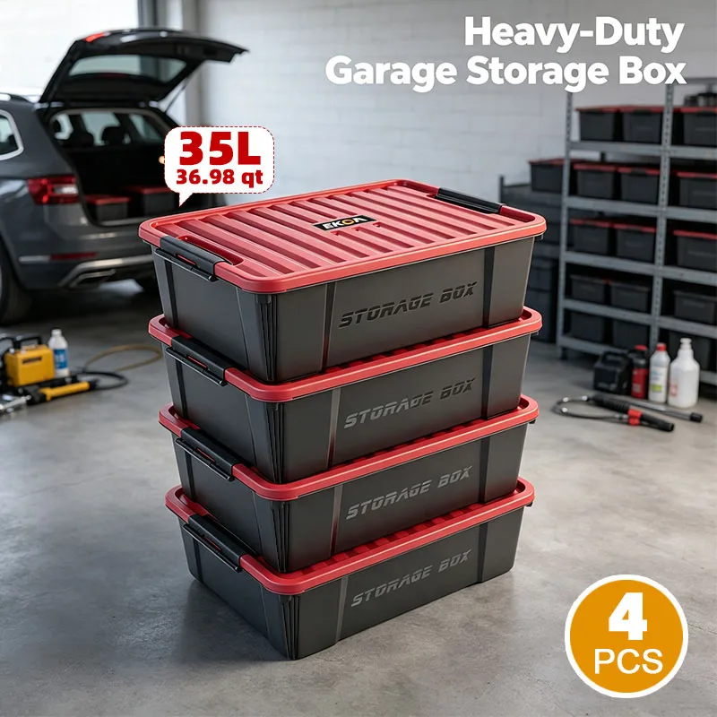 EKOA  4Pack 35L/36QT Heavy Duty Storage Bins with Lid, Stackable Plastic Storage Bins  for Garage, Closet, Shelf,