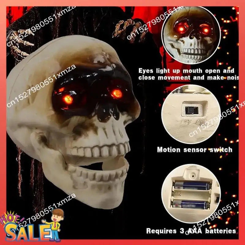 ABCL Spooky Skull Heads Halloween Decor Skull Heads With Motion Sensor Halloween Decorations Scary Sound Spooky Decoration