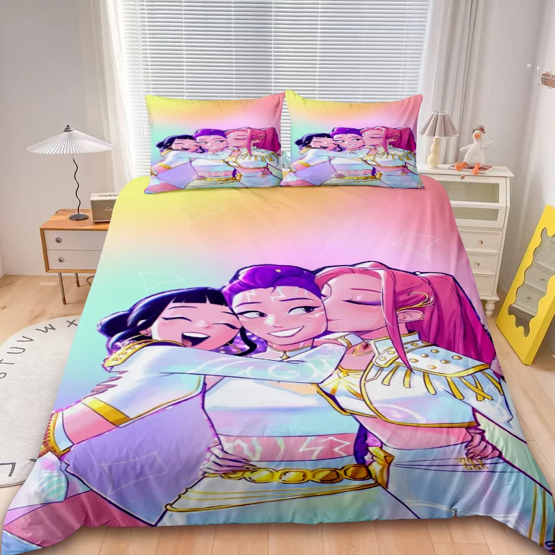 

K-Pop Demon Hunters Комплекты постельного белья ЕС, одиночное одеяло, пододеяльник, наволочка, комплекты из 2-3 предметов, размер для детей и взрослых