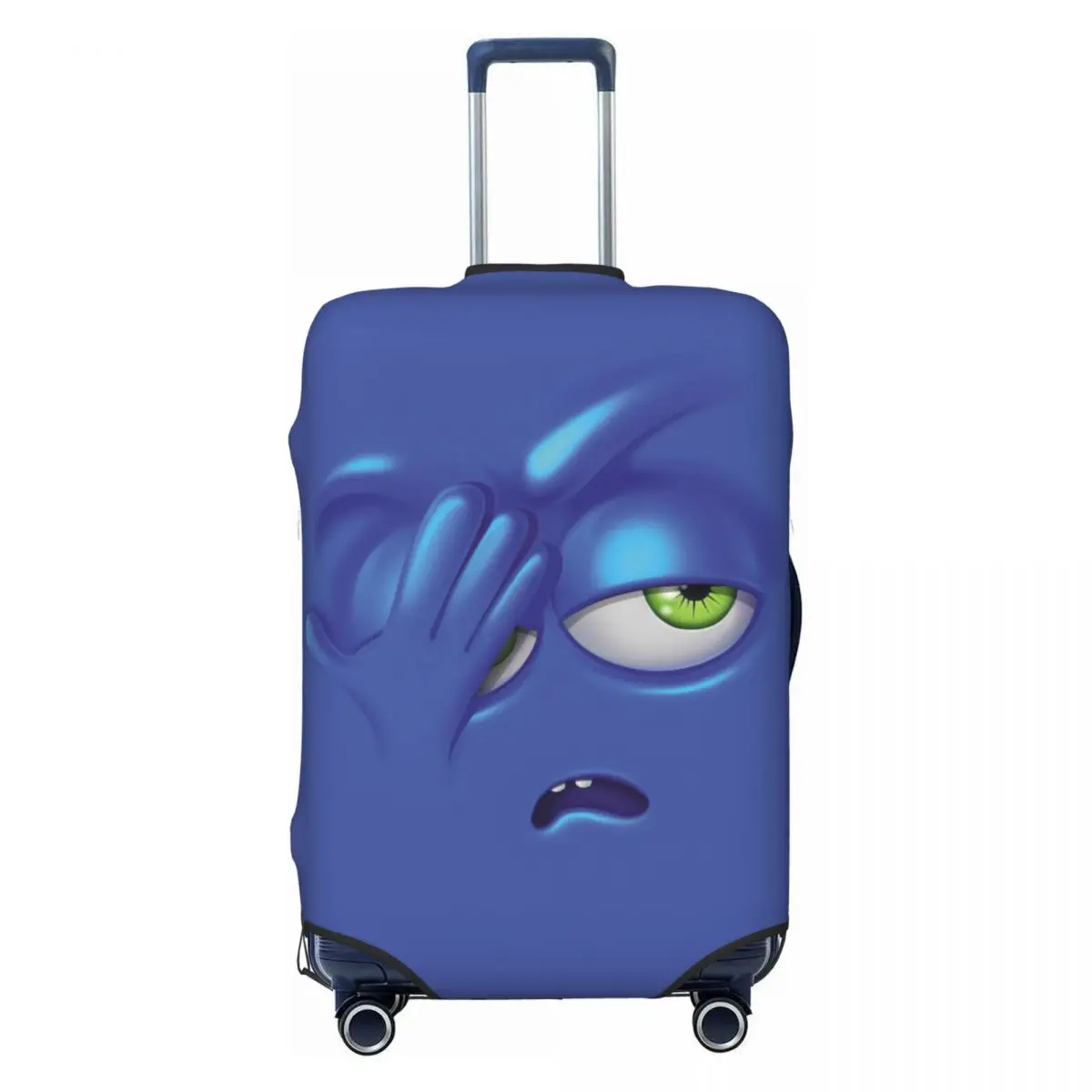 Facial Expression Suitcase Cover Blue Funny Face Cartoon Cruise Trip Flight Fun Luggage Supplies Protector