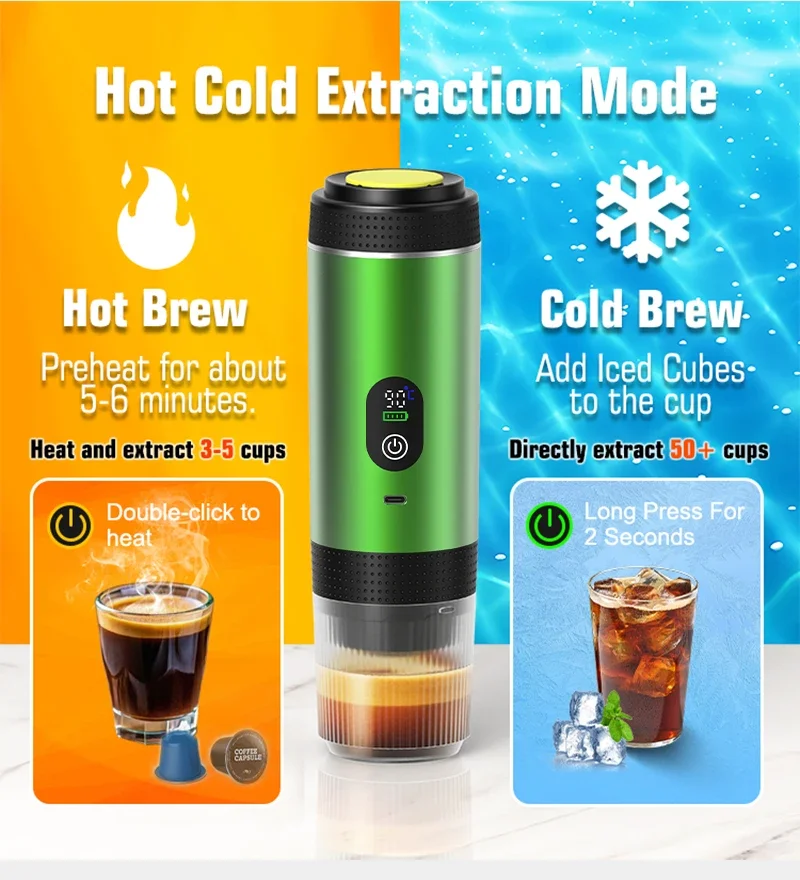 Foombthe 3-in-1 Capsule Coffee Maker With Digital Display Portable Espresso Coffee Machine for Car & Home Camping Coffee Maker