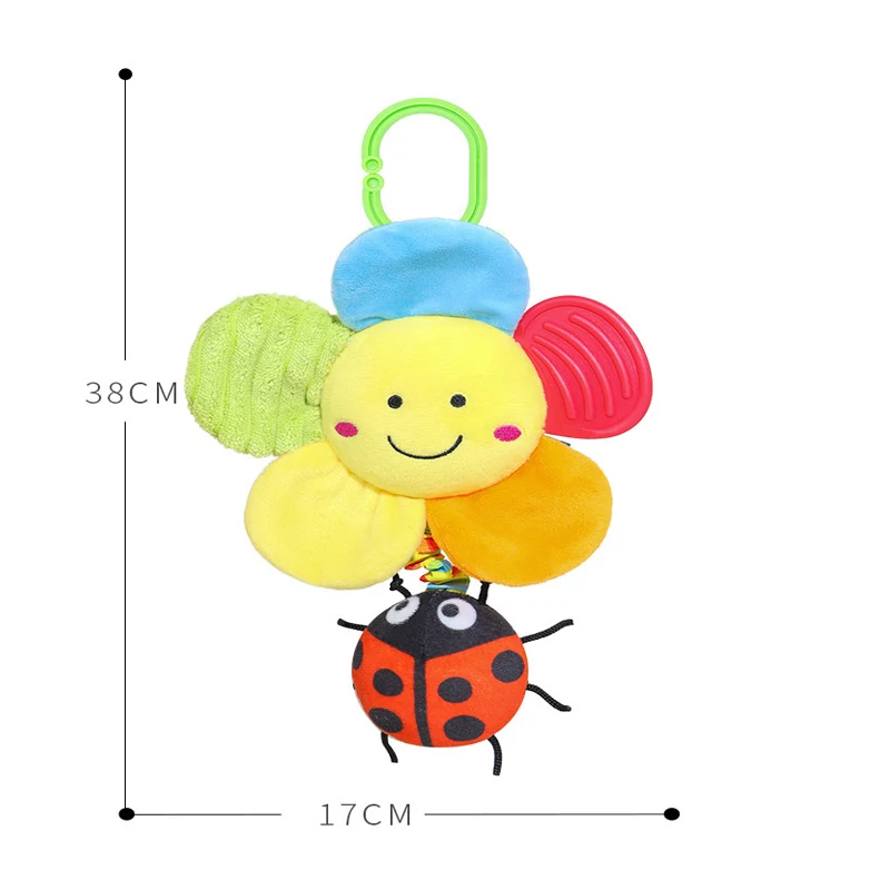 Soft Baby Shaking Cute Flower Pendant Sunflower Bed Trailer Handbells Toy Rattles Plush Infant Development Toy For Newborn Gifts