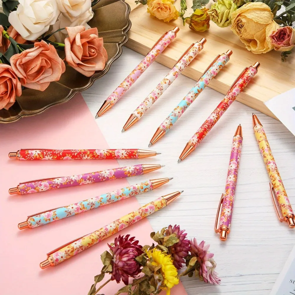 6 Stück kreative schöne Blumenstifte Goldpulver Presse Kugelschreiber Büro Schreiben zum Versenden von Lehrern Freundinnen Geschenk – Detail 4