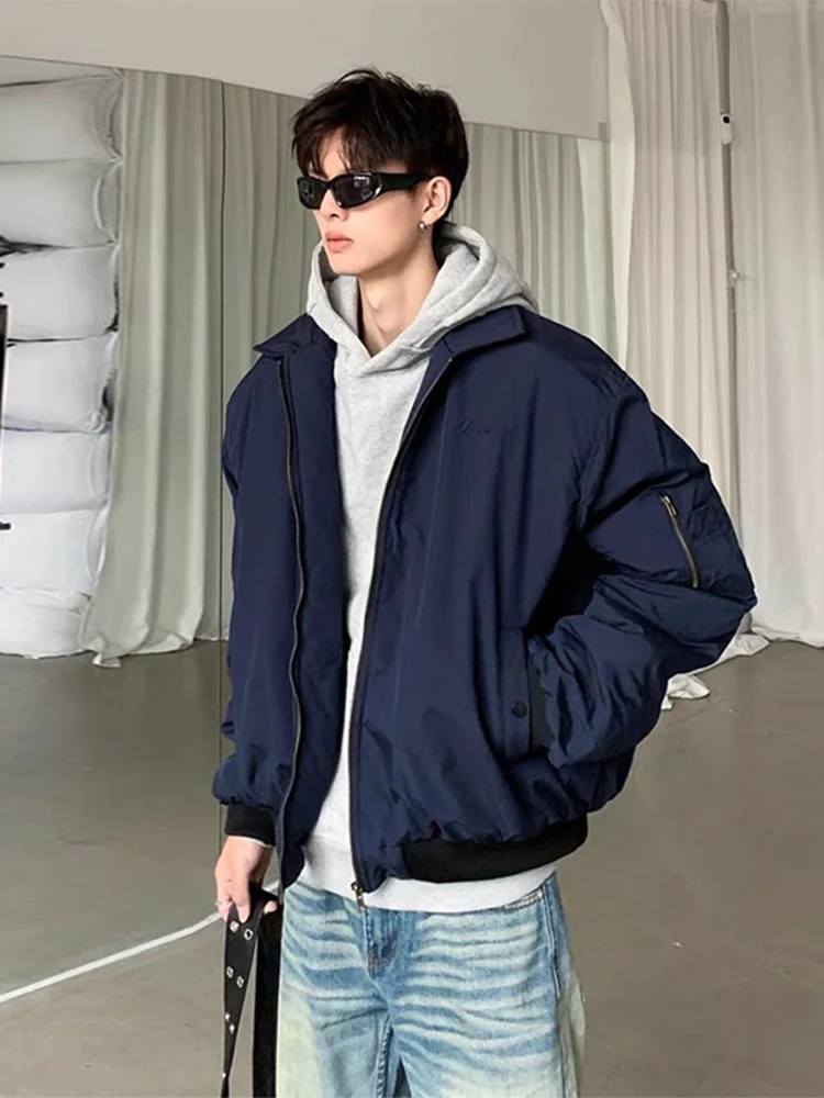 

Модная синяя куртка-пилот из хлопка, рабочая одежда для мужчин, бейсбольная куртка, зимнее пальто, теплая, свободного кроя, с длинными рукавами, на молнии