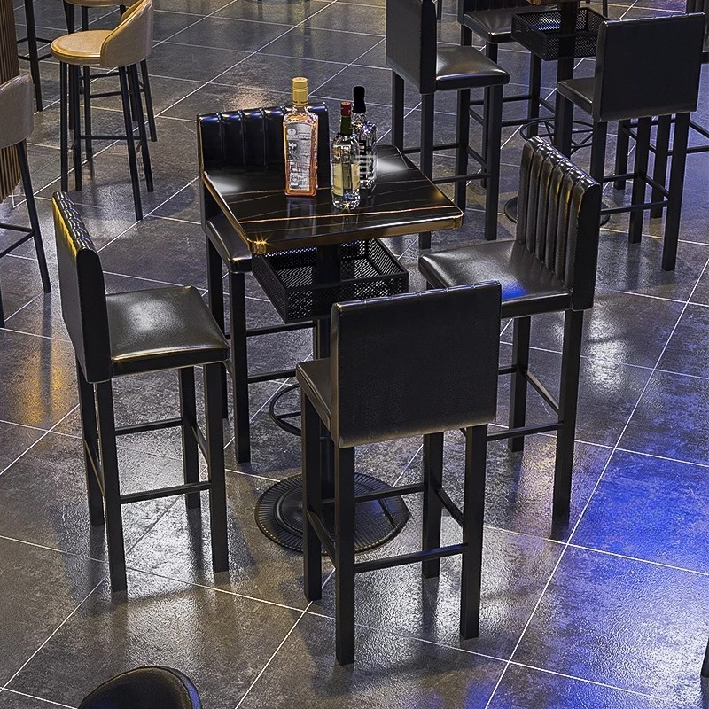 Taburete alto de hierro forjado para barra transparente Retro, mesa de bar holgada para bistró, mesa alta y silla de bar de estilo industrial nocturno