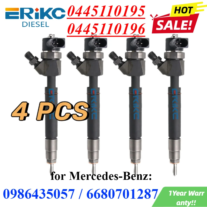 4PC 0445110196 0445110195 Diesel Ful Injector A6680701287 Oil Sprayer Nozzle for Mercedes-Benz 0986435057