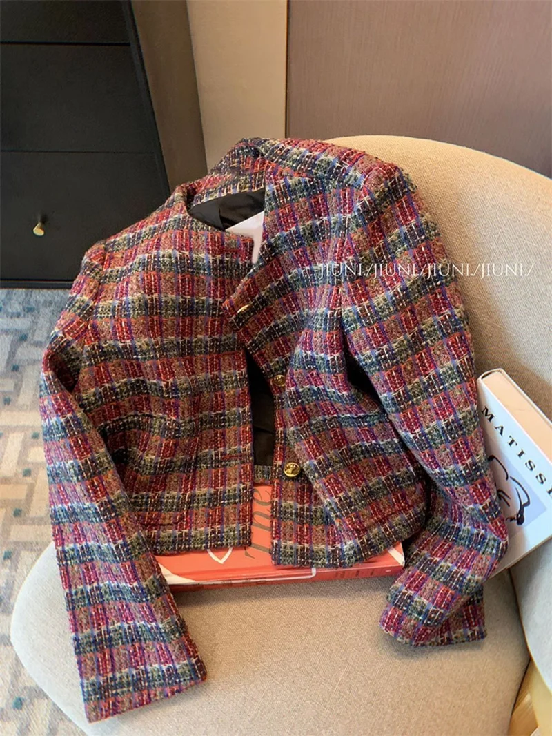 

Women's Jacket Outerwears Women's Jackets Plaid Short Coat Women's Spring and Autumn new High-grade Wild Temperament Coat