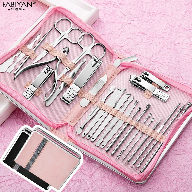 

26Pcs Manicure Set Stainless Steel Nail Clippers Cuticle Nipper Pedicure Care Tool Dead Skin Scissor Cleaning Grooming Kit