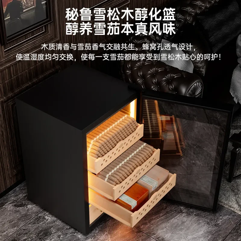 Eggplant CL-60C Cedar Wood Cigar Cabinet Intelligent Mini Compressor Constant Temperature Humidity Control Storage Box