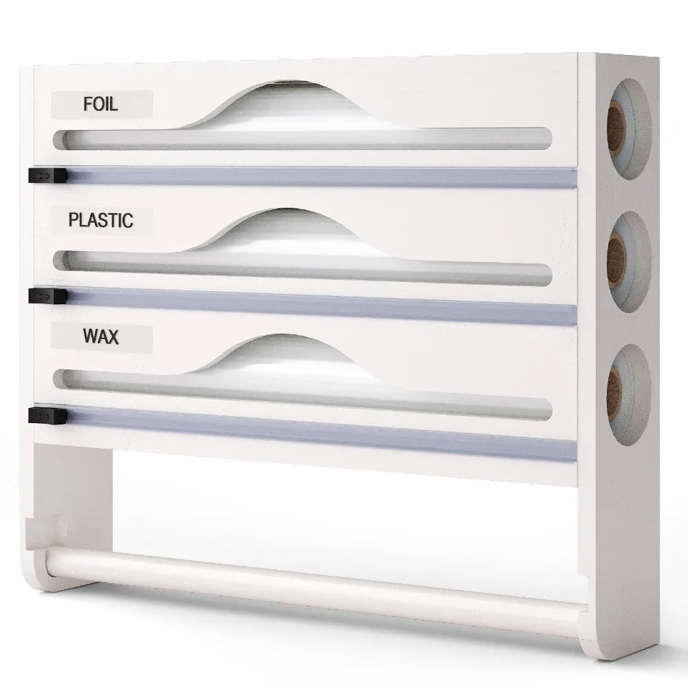 Kitchenware Bamboo Cling Film Cutter Box 2/3 Compartment Wall Mounted Tin Foil Cutter Minimalist Towel Organizer Home
