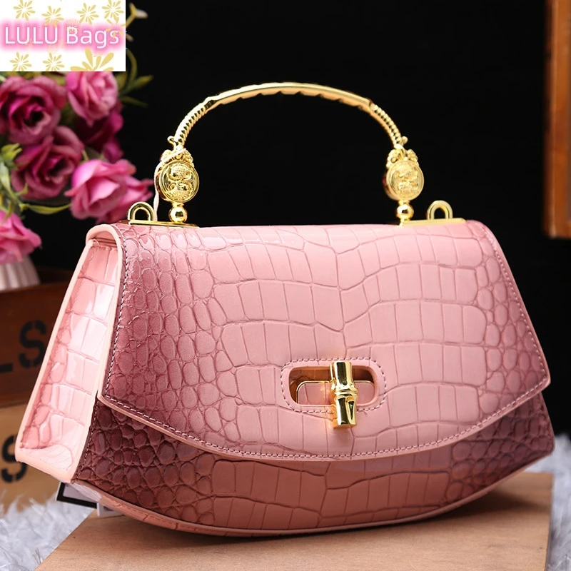 

Luxury Fashion Genuine Leather Women's Handbags 2024 New Crocodile Pattern Shoulder Messenger Bag Small Portable Saddle Bags