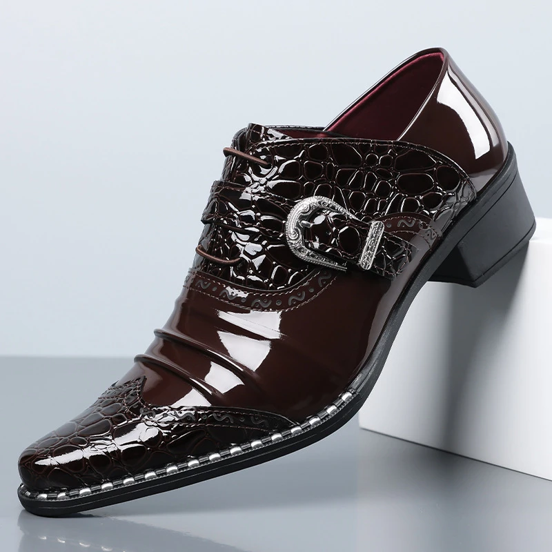 men fashion stage nightclub patent leather shoes pointed toe carved brogue shoe designer breathable sneakers stylish footwear