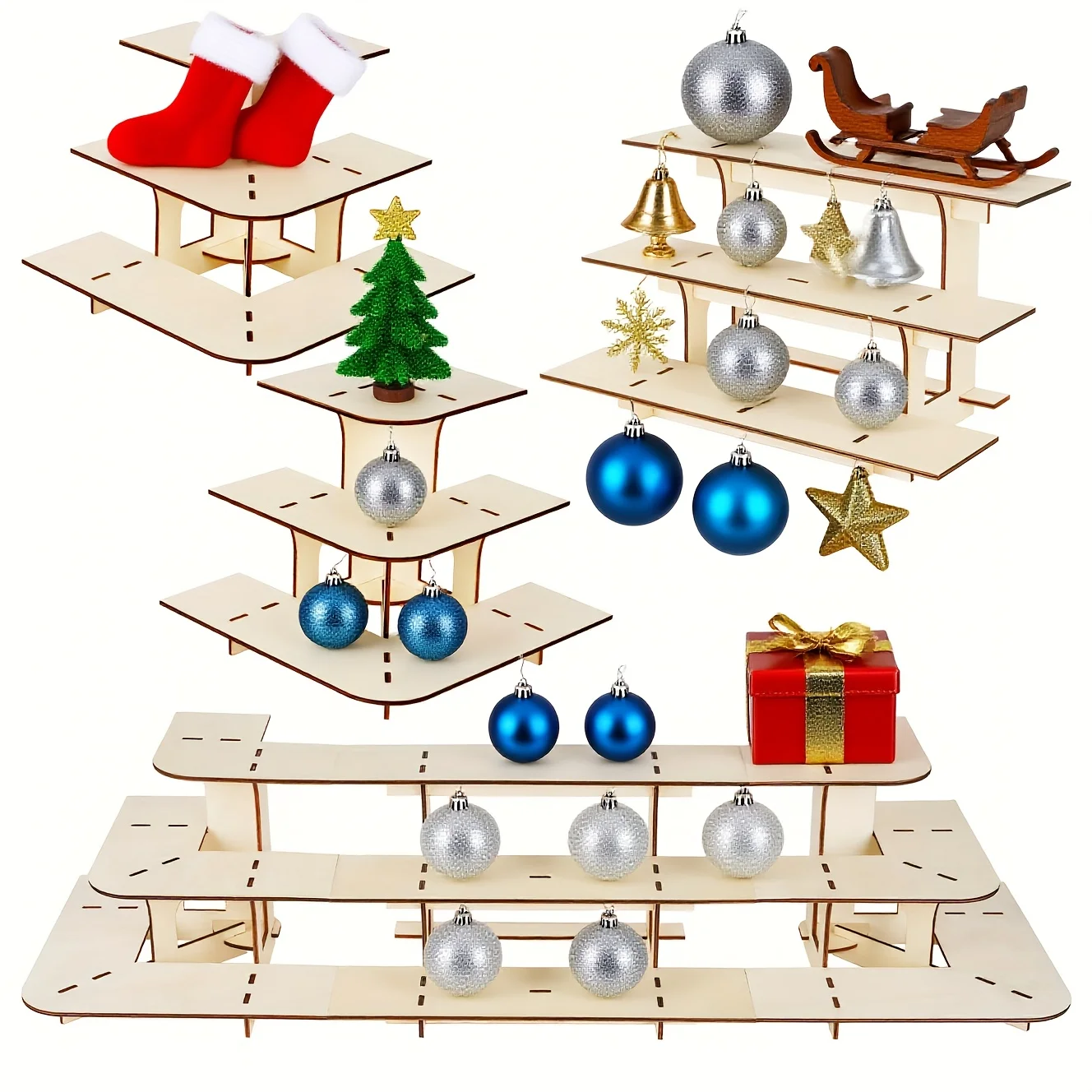 Wood-colored Giant Modular Display Stand Rounded-corner Display Right-angle Display Stands Three-tier Giant Desktop Display