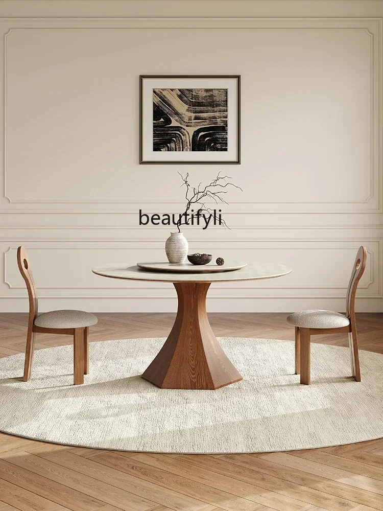 

cn8350 LHY A Nordic Solid Wood round Table Household Restaurant Dining Table with Turntable Walnut Retro Chic Simple ModernSS 8