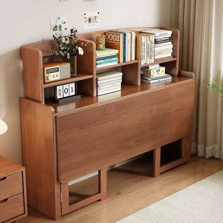 

table, study, desk, integrated, bookshelf, folding, small apartment, solid wood, telescopic