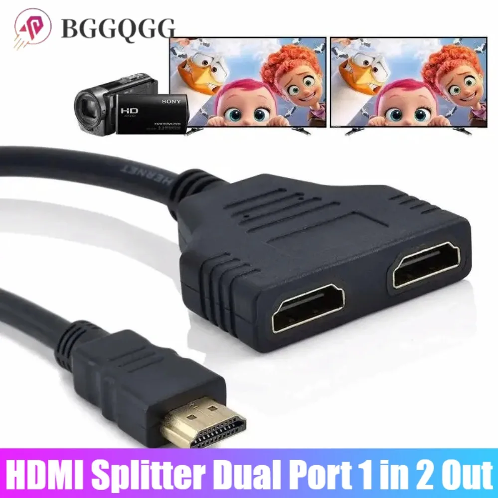HDMI-compatible Splitter HD 1080P Dual Port 1 in 2 Out Cable Video Switch Adapter Male To Female for Laptop TV Hdtv Box Monitor