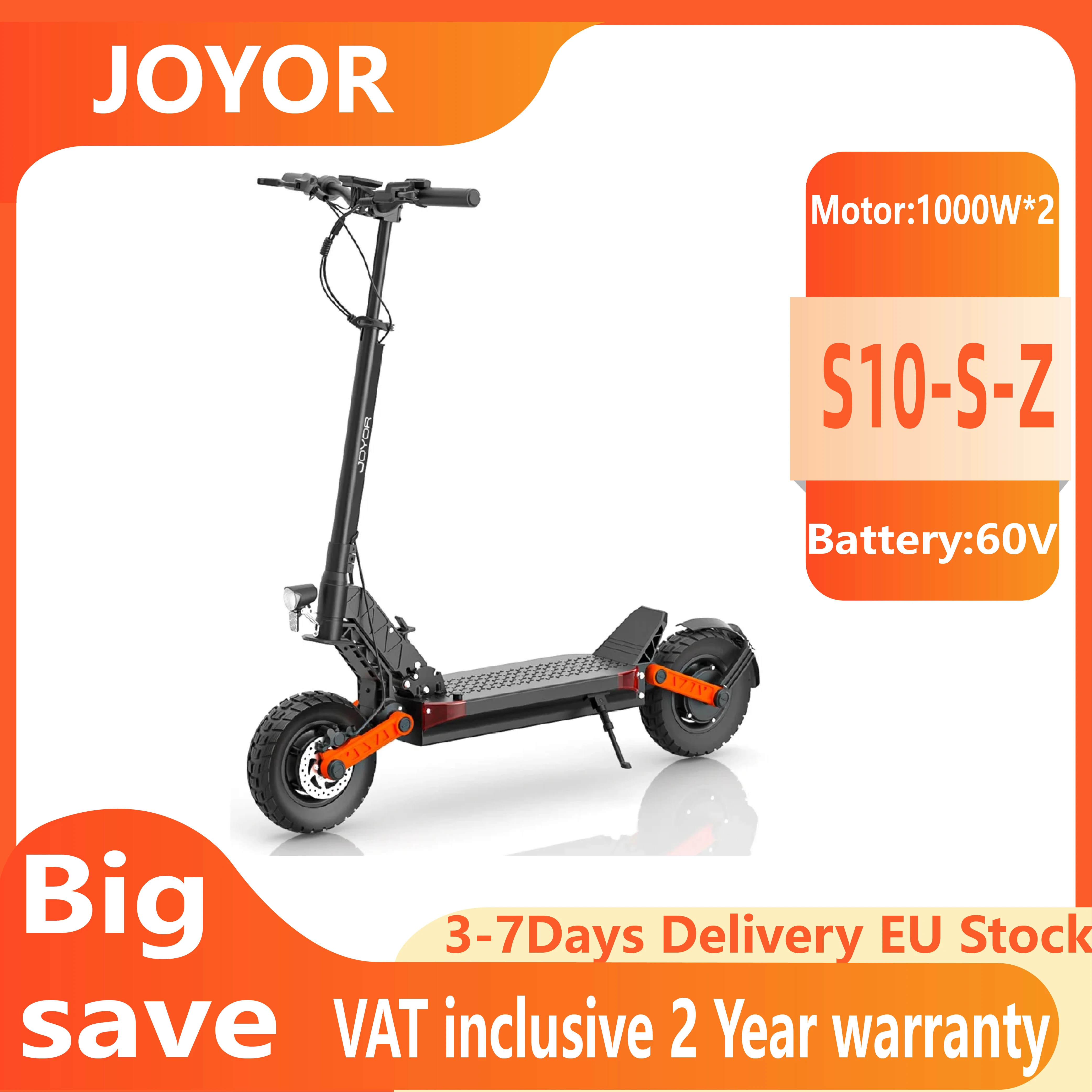 Trottinette électrique tout-terrain JOYOR S10-S-Z 60V 18Ah, double moteur 2000W, pneus de 10 pouces, pliable, urbaine et portable