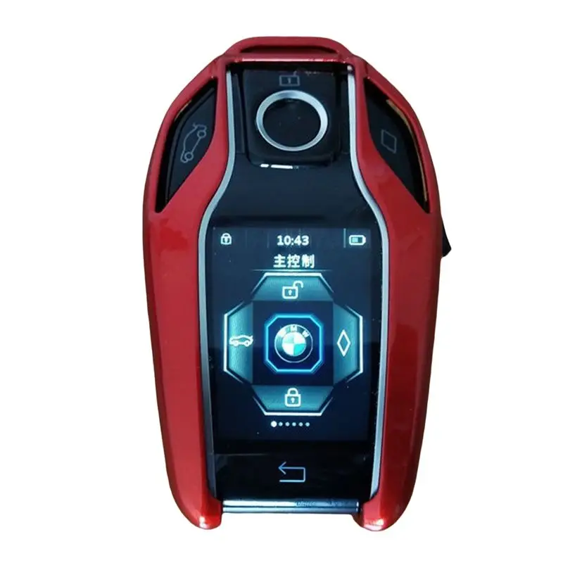 AT92-Car Smart Remote Car Key Cover Zinc Alloy Case Protector LCD Display Key Cover With Key Chain For BMW