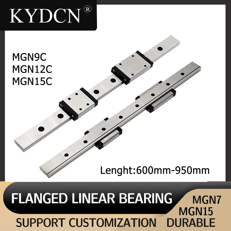 2Pcs  MGN12 MGN15 MGN9 L 600mm 700mm 800mm To 950mm Miniature Linear Rail + 4Pcs MGN Linear Guide Block For 3D Printer Part