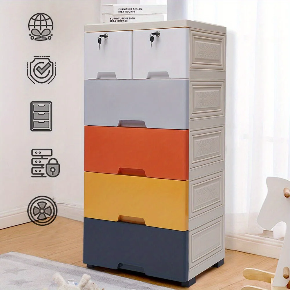 

Colorful 6-Drawer Plastic Wardrobe - Space-Saving Storage Cabinet for Clothes Organization