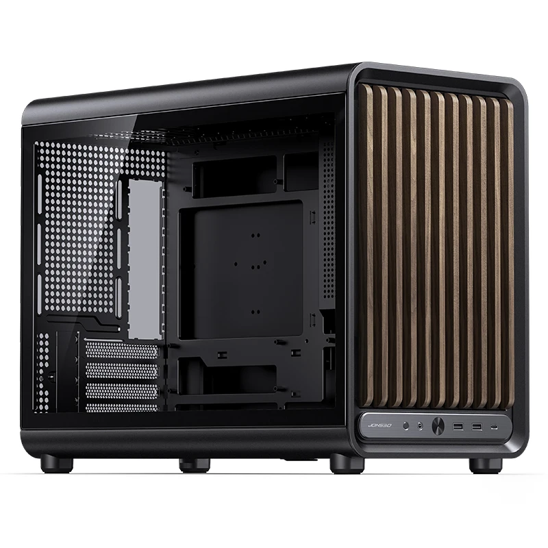 JONSBO D33 화이트/블랙 M-ATX 데스크탑 컴퓨터 케이스 (투명 측면 자석 그릴 패널, 후면 플러그 마더보드 디자인)