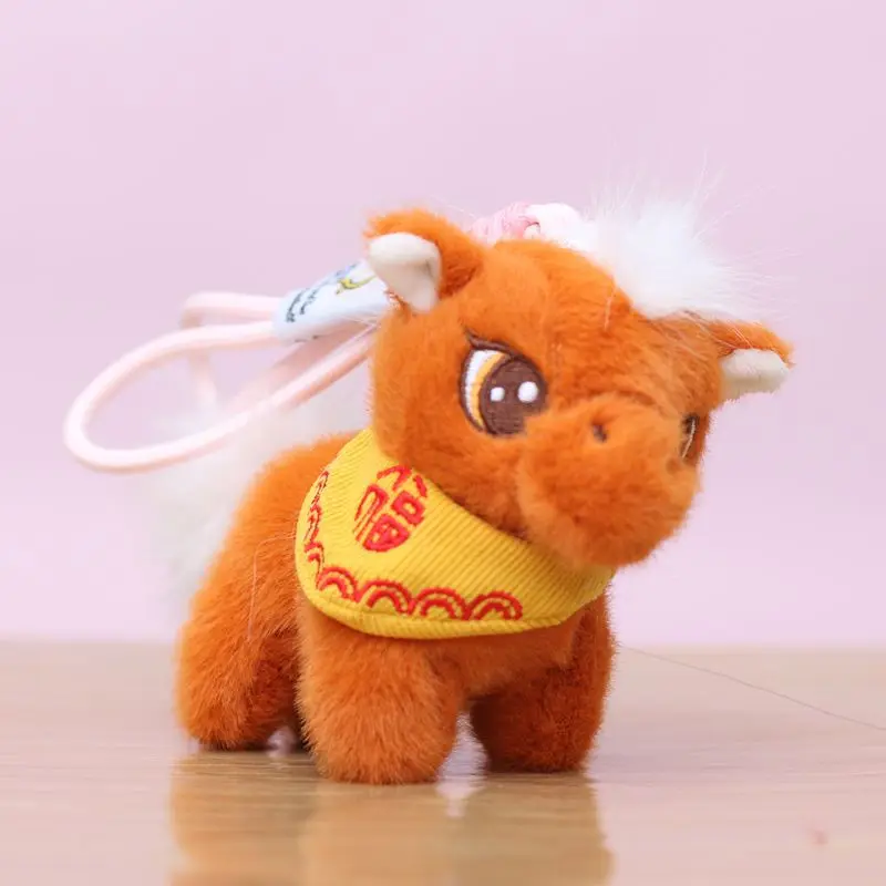 Kawaii Pony Plush Doll Pendant Horse Chinese Year Mascot Bag Charm Cartoon Stuffed Doll Keychain New Year Gifts 2026