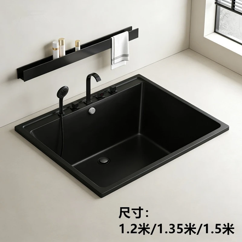 Household acrylic black bathtub, double recessed matte black