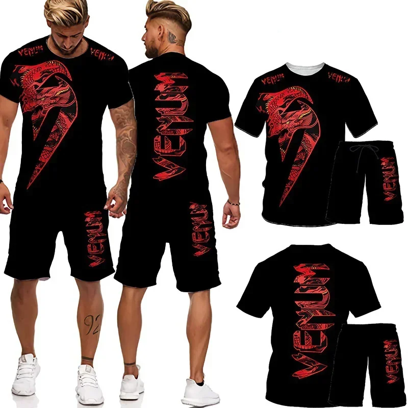 2024 Summer Latest Men\'s Sports Venom Printing Men\'s Suit 3D Printing T-shirt Slim Gym Fitness Boxing Running Breathable