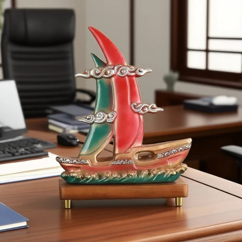 1pcs Resin Sailboat Decor Smooth Sailing Office Ornament High-end Home Decoration for Living Room TV Cabinet Elegant