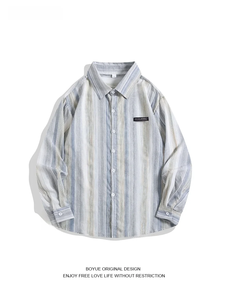 

Мужская льняная рубашка Boyue в японском стиле, тонкая, в полоску, свободного кроя, для весны и лета, с классическим воротником, повседневная