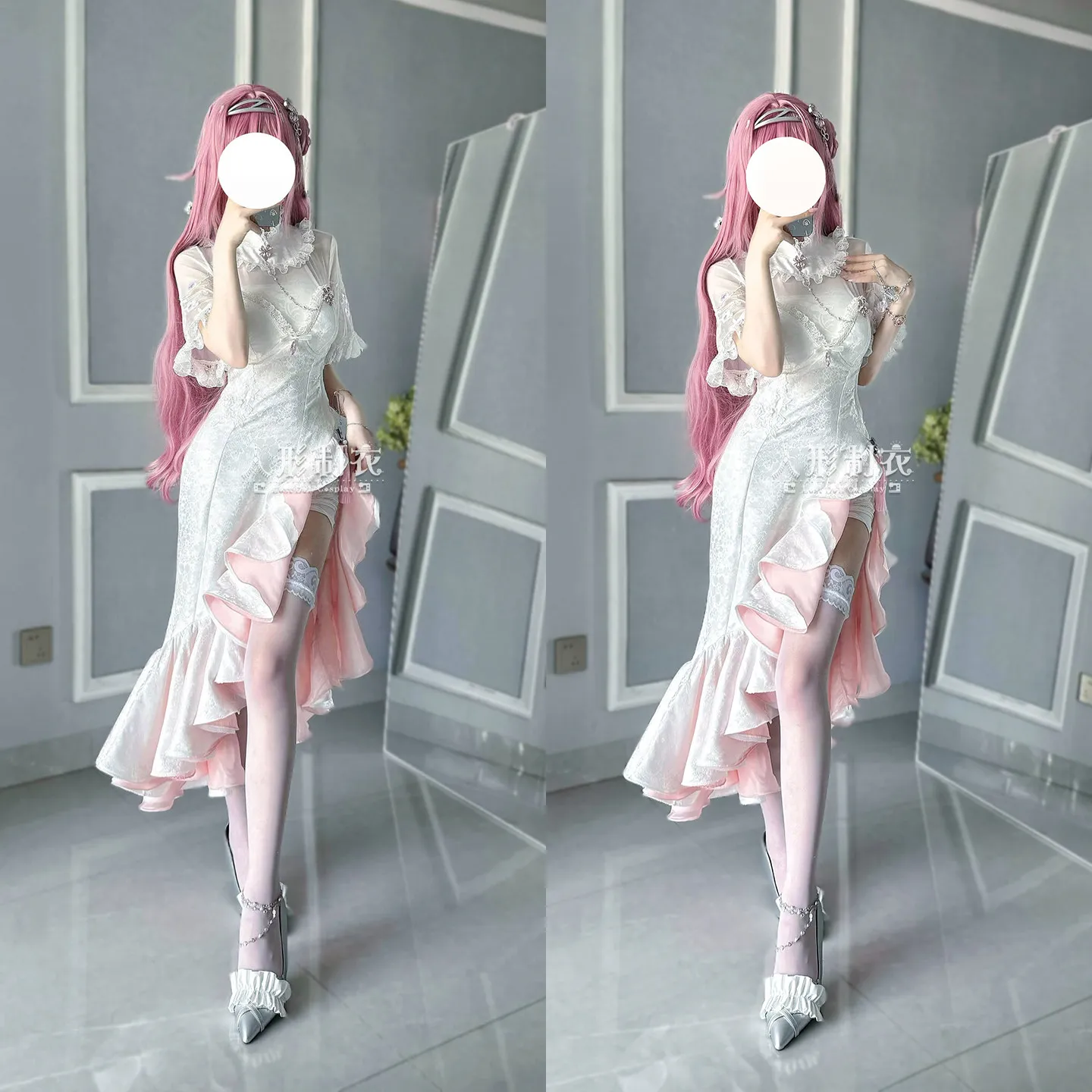 Dorothy NIKKE Elegant Cheongsam Qipao Peach Blossom Theme Cosplay Costume Full Set for Women Halloween Comic Con Role Play view 4