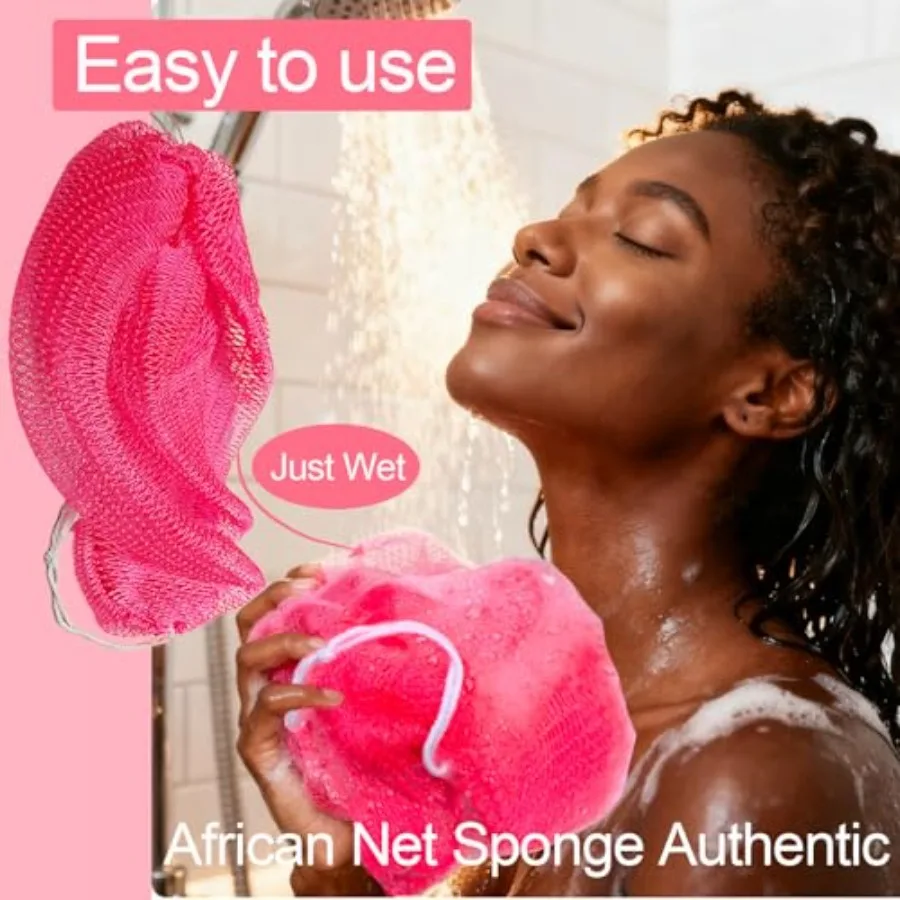 4 Pack African Net Sponge Authentic, 45" Long African Exfoliating Net Sponge with Knots, Body and Back Scrubber for Shower Bath view 4