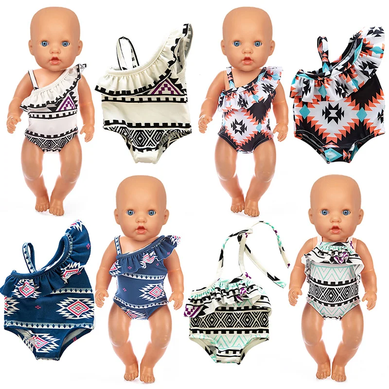 Cute Swimming Suit For 18Inch American Doll Bohemia Print Doll Swimsuit Clothes For 43Cm Newborn Baby Doll Kids Gift. ﻿
