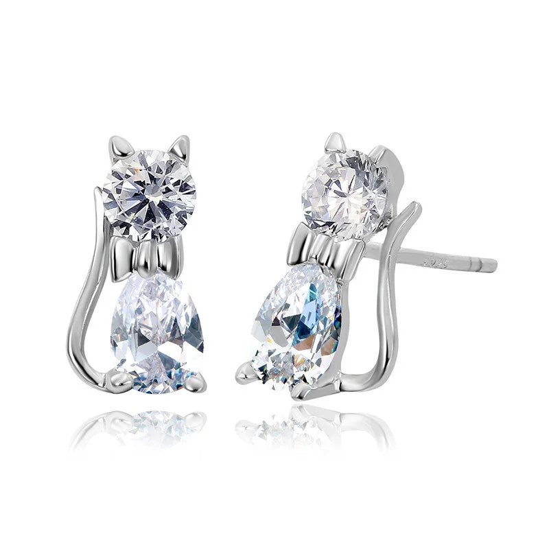 Nette Reine Echt 925 Sterling Silber Kitty Katze Gepflastert Zirkonia CZ Stud Ohrringe Bijoux Frauen Mädchen Kinder Schmuck Heißer geschenk – Detail 12