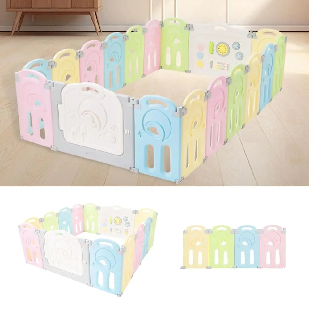 Expandable Multicolor Playpen with 4 Additional Panels - Cloud Castle Design