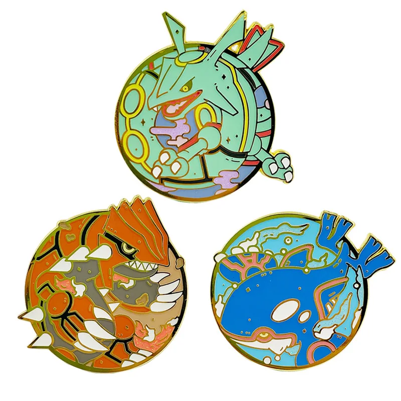 Pokemon Enamel Pins Rayquaza Groudon Kyogre Cartoon Anime Metal Brooch Badge Fashion Jewellery Accessory Gifts