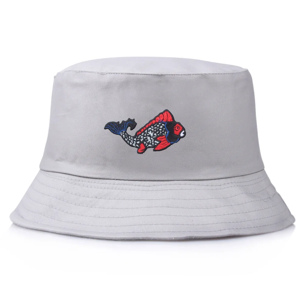 4 Seasons Wear Travel Outdoor Shopping Cartoon Lucky Koi Fish Bucket Hats for Men Women Panama Cotton Fisherman Caps Youth F225